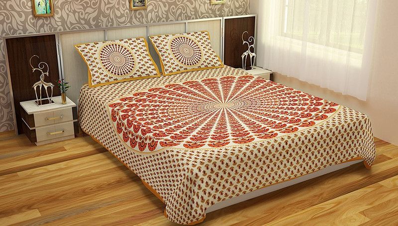 binaula 200 TC Cotton Double Printed Flat Bedsheet  (Pack of 1, Multicolor, Maroon)