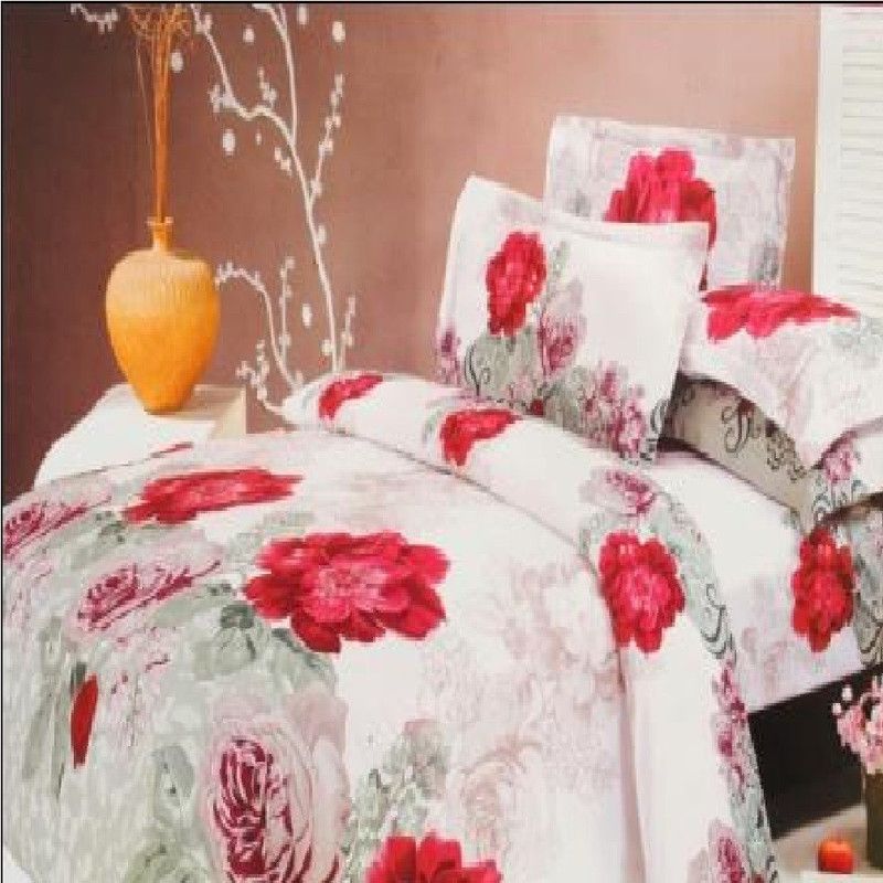 Valtellina Cotton Single Floral Flat Bedsheet  (Pack of 1, Red)