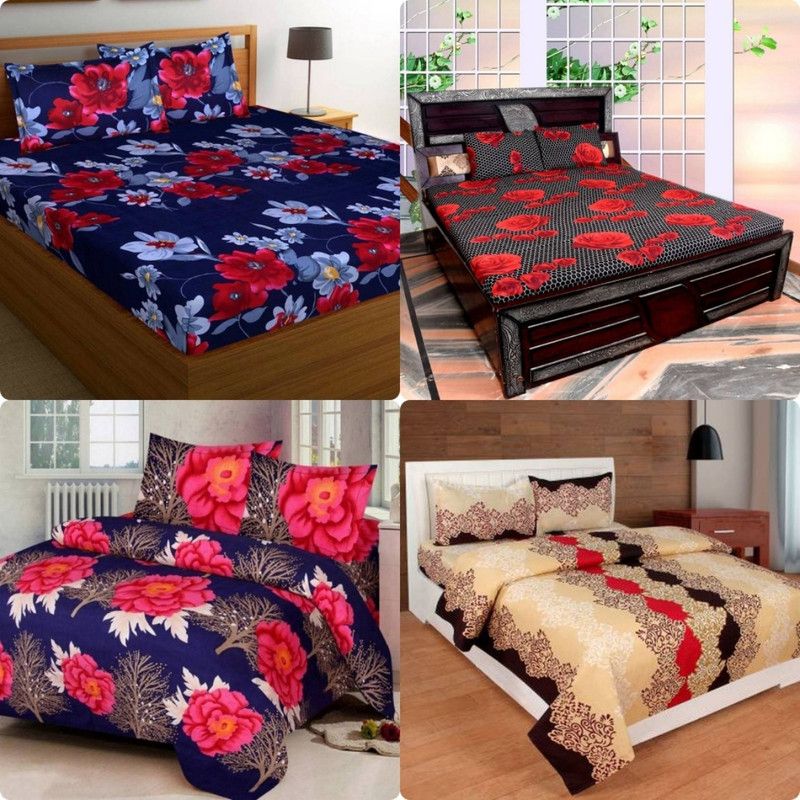 AMAR JYOTI CREATION 144 TC Microfiber Double Floral Flat Bedsheet  (Pack of 4, Multicolor)