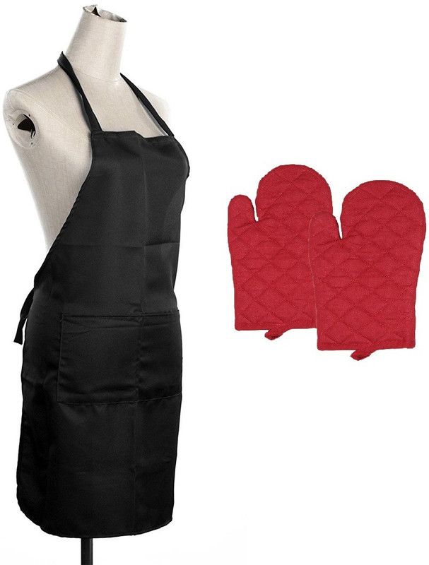 HFI Black, Red Polyester, Cotton Kitchen Linen Set  (Pack of 3)