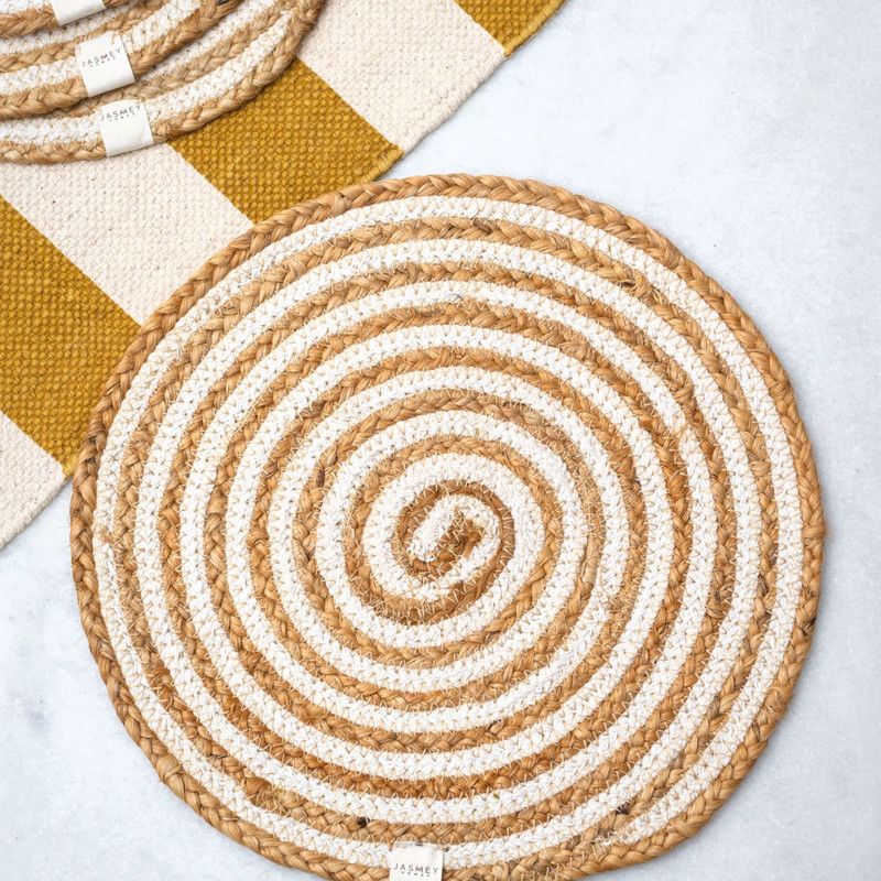 Jasmey Round Pack of 2 Table Placemat  (White, Jute, Cotton)