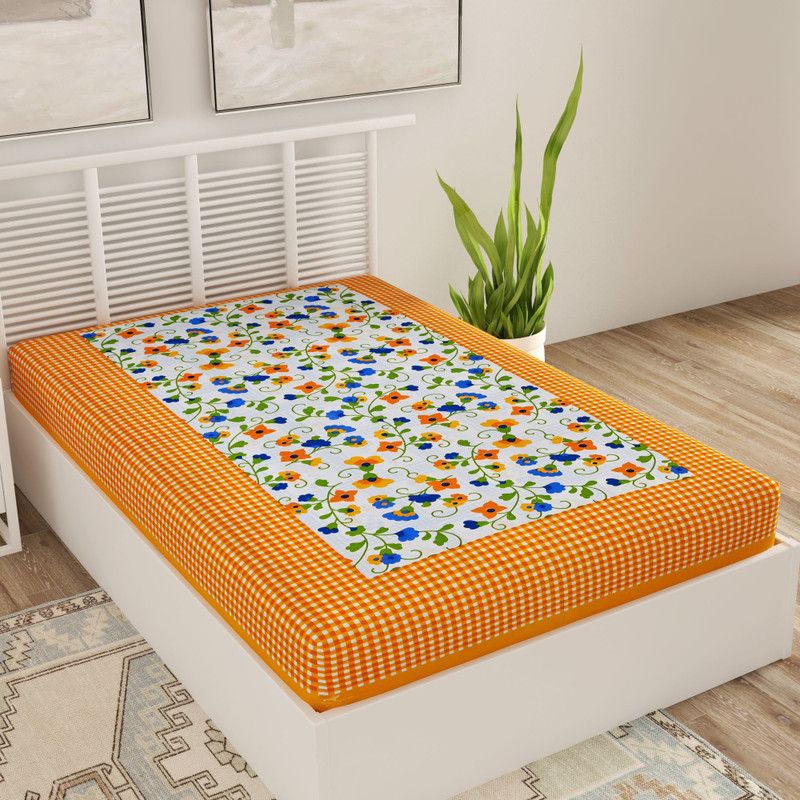 Bombay Spreads 120 TC Cotton Single Floral Flat Bedsheet  (Yellow)