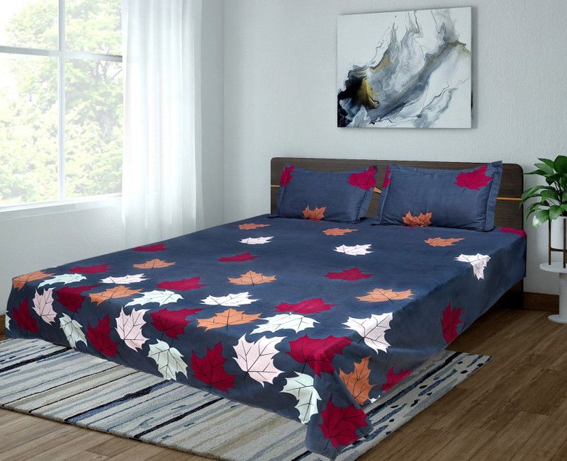 HOMEZBEAUTY 155 TC Cotton Double Printed Flat Bedsheet  (Pack of 1, Multicolor)
