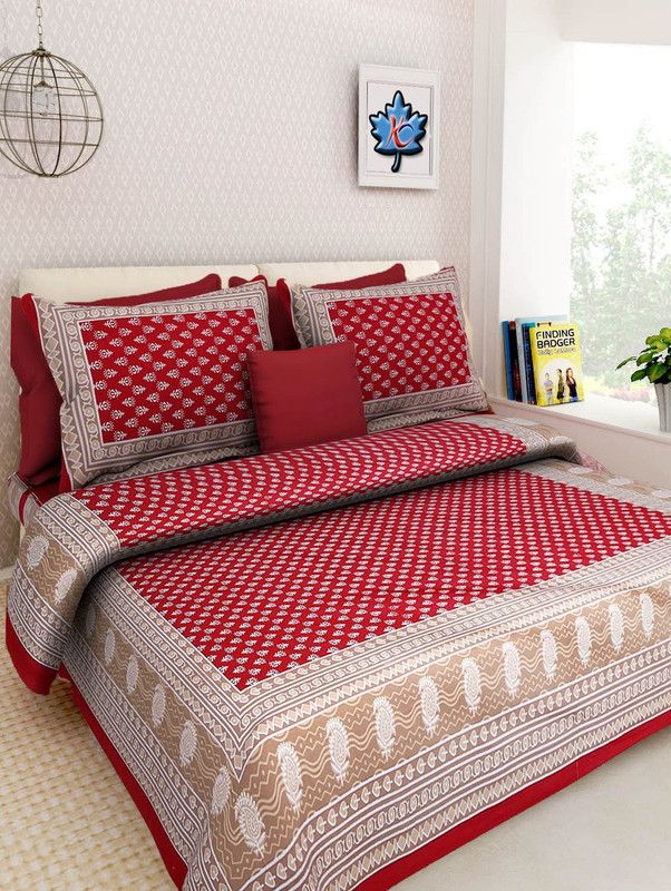 Divy Fusion Fashion 260 TC Cotton Double Printed Flat Bedsheet  (Pack of 1, Multicolor)