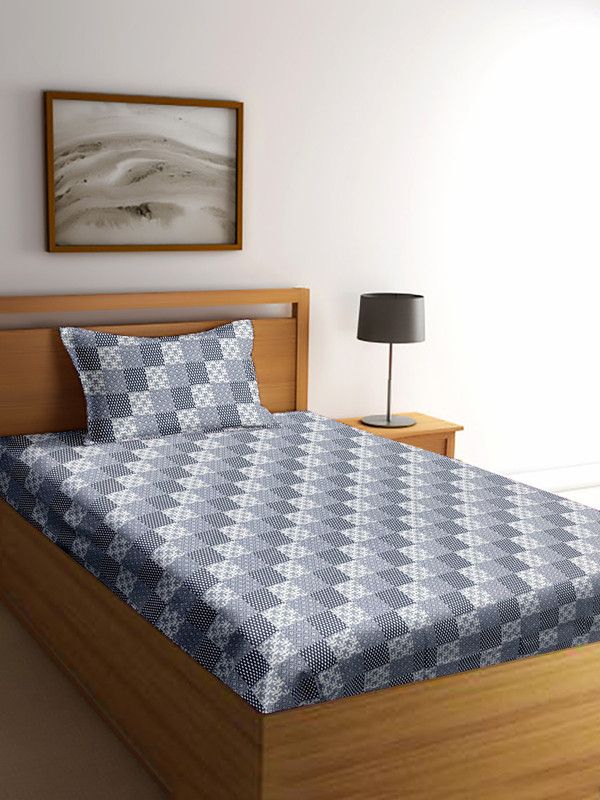 Victoria 400 TC Cotton Single Geometric Flat Bedsheet  (Pack of 1, Grey)