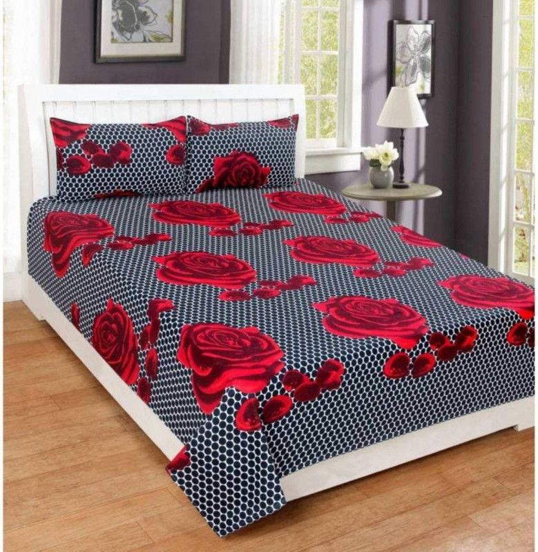 ZCI 200 TC Microfiber Double 3D Printed Flat Bedsheet  (Pack of 1, Multicolor)