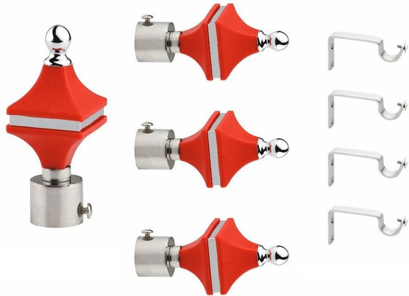 LivesUp Red Rod Rail Bracket, Curtain Hooks, Curtain Knobs, Curtain Rods Metal  (Pack of 4)