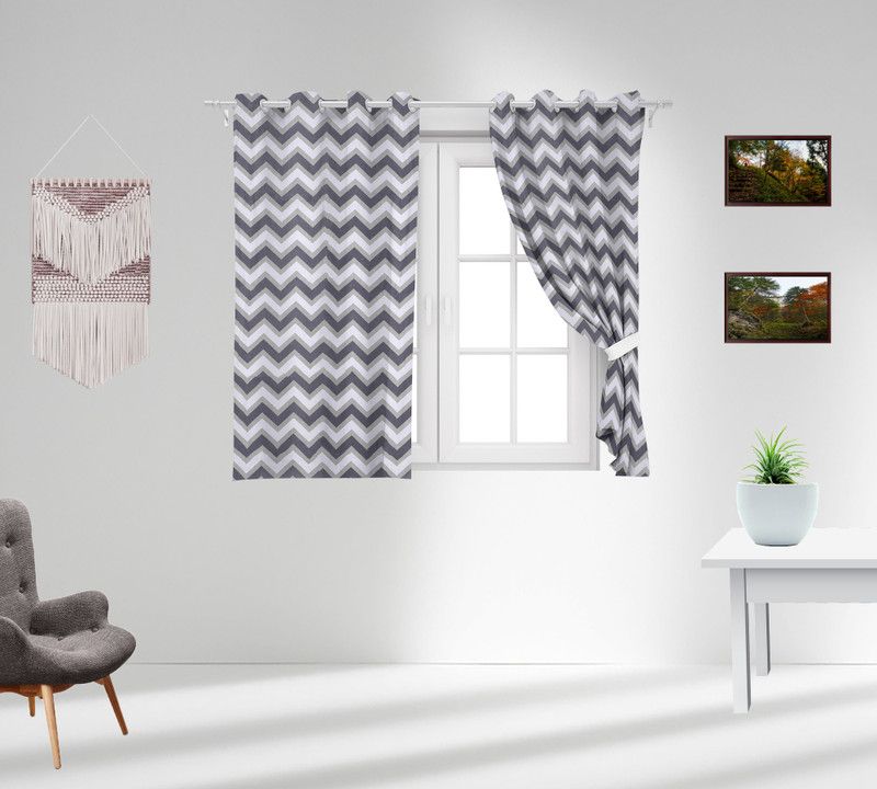 CARLTON LONDON 152 cm (5 ft) Cotton Semi Transparent Window Curtain (Pack Of 2)  (Geometric, Grey)