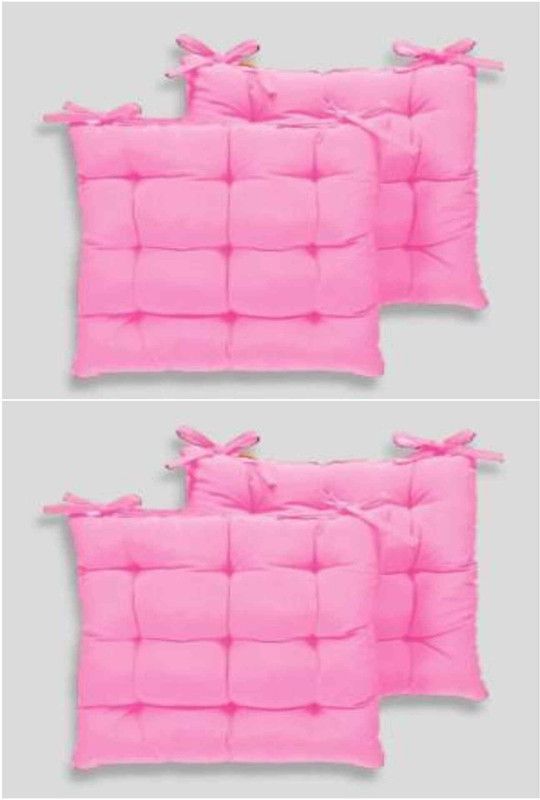 M G'S Real Decor Cotton Solid Chair Pad Pack of 4  (Pink)