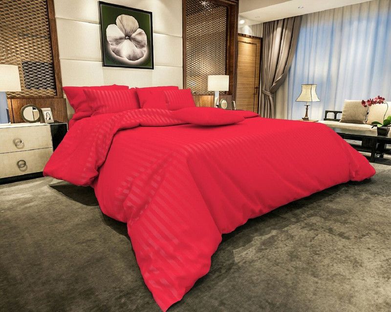 Being Handloom 220 TC Cotton King Striped Flat Bedsheet  (Pack of 3, Red)