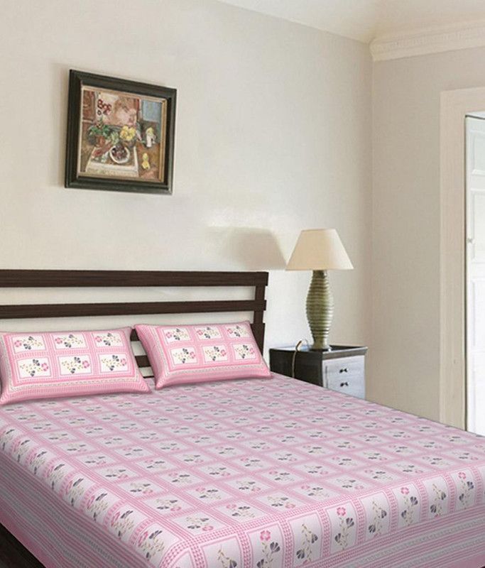 Devatwal Fashion 159 TC Cotton Double Floral Flat Bedsheet  (Pack of 1, Pink)