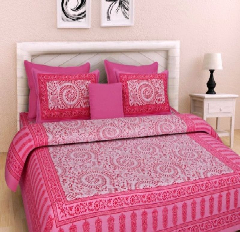 160 TC Cotton Double Printed Bedsheet  (Pack of 1, Pink..)