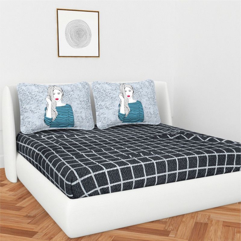 kitchDeco 251 TC Microfiber Double Striped Flat Bedsheet  (Pack of 1, Multicolor)
