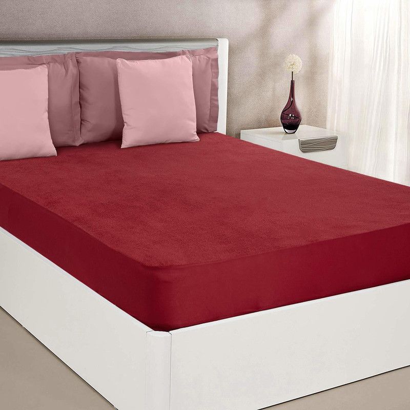 MR BROTHERS Fitted King Size Waterproof Mattress Cover  (Maroon)