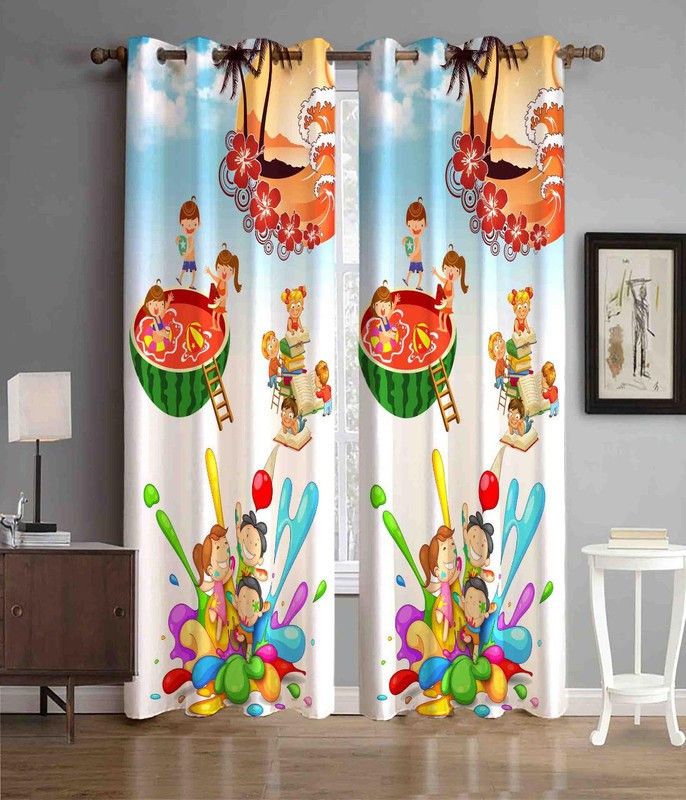 Curtlane home décor 274.32 cm (9 ft) Polyester Room Darkening Long Door Curtain (Pack Of 2)  (3D Printed, Multicolor 121)