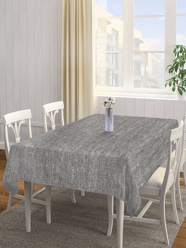 Klotthe Self Design 6 Seater Table Cover  (Grey, Cotton)