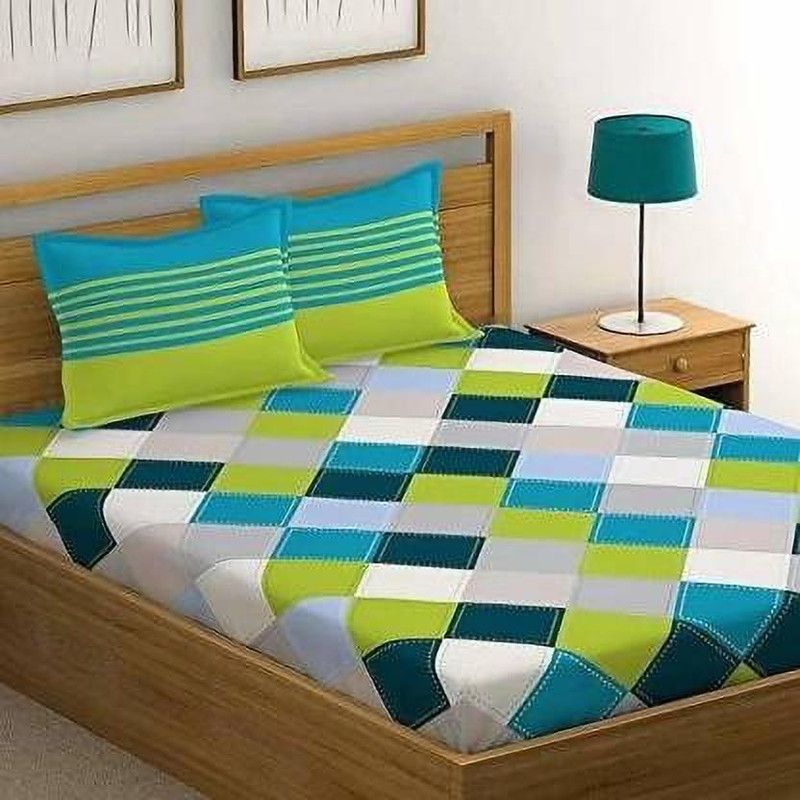 Rehana Enterprises 144 TC Cotton Double Jaipuri Prints Flat Bedsheet  (Pack of 1, Blue)