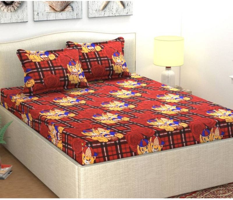 Homestar 144 TC Microfiber Double 3D Printed Flat Bedsheet  (Pack of 1, Red)