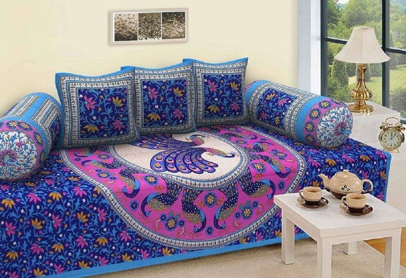 Nanki's Cotton Animal Diwan Set  (Blue)
