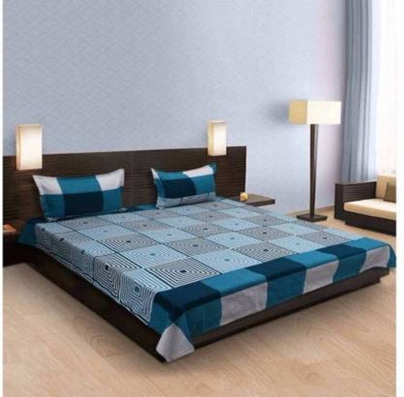 ANCHEL 150 TC Polyester Double Printed Flat Bedsheet  (Pack of 1, Blue)