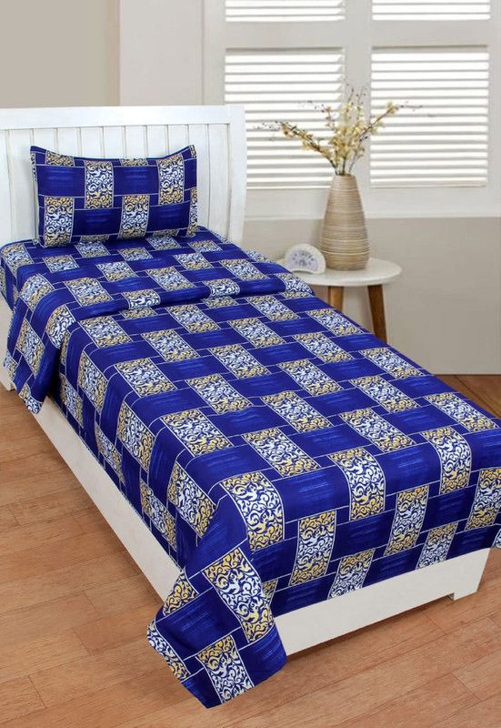RS Enterprises 120 TC Polycotton Single 3D Printed Flat Bedsheet  (Pack of 1, Blue)