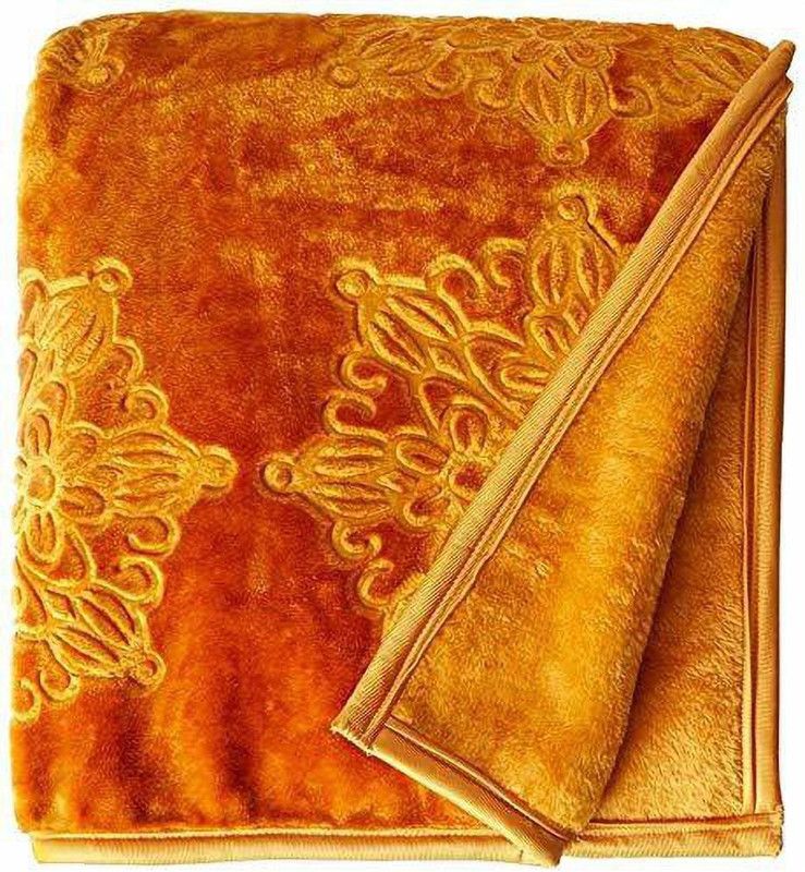 RAASO Floral Double Mink Blanket for Mild Winter  (Microfiber, Gold)
