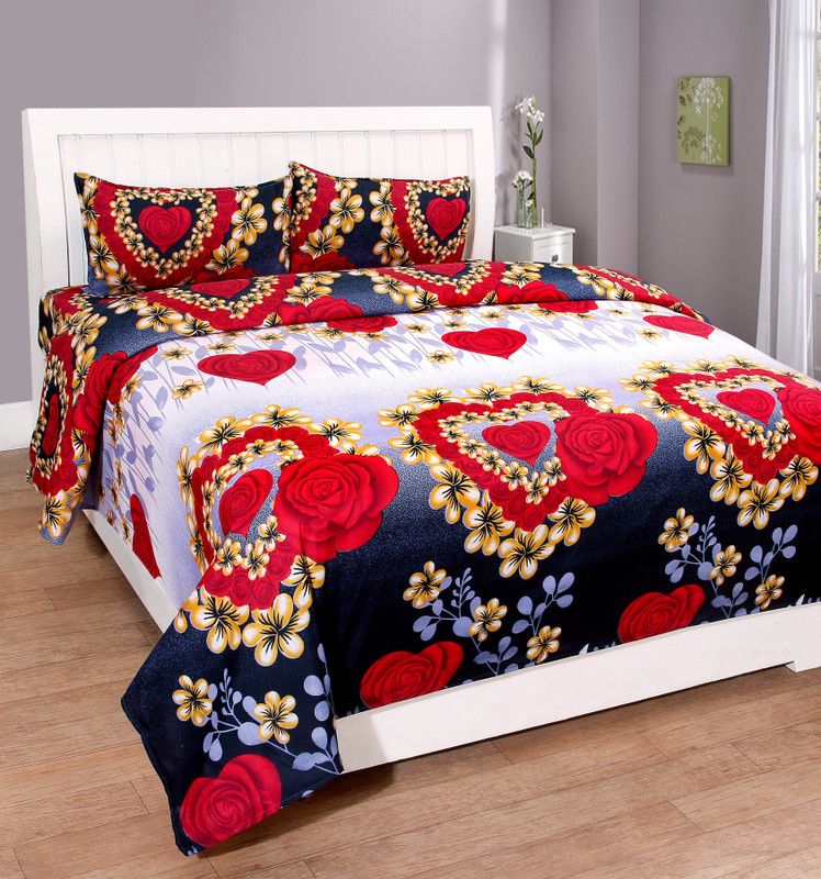 RS Enterprises 144 TC Polycotton Double 3D Printed Flat Bedsheet  (Pack of 1, Red)