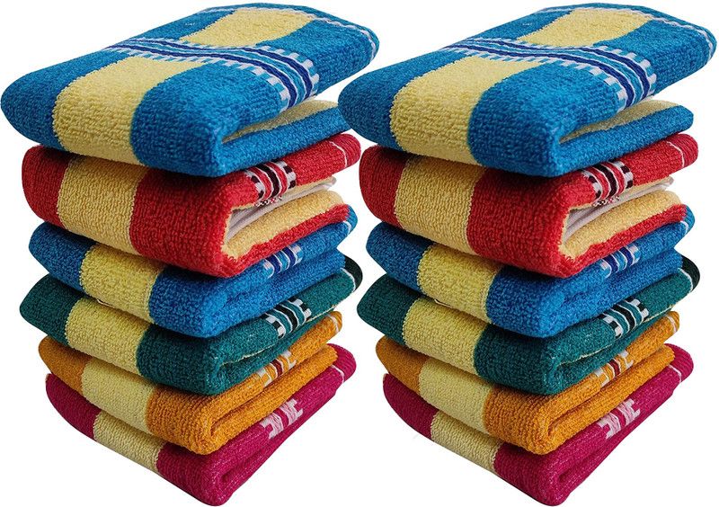Cotton Face Towel/Napkin (350 GSM/12'' x18'') 12 Pc Small Size Multi Use Multicolor Napkins  (12 Sheets)
