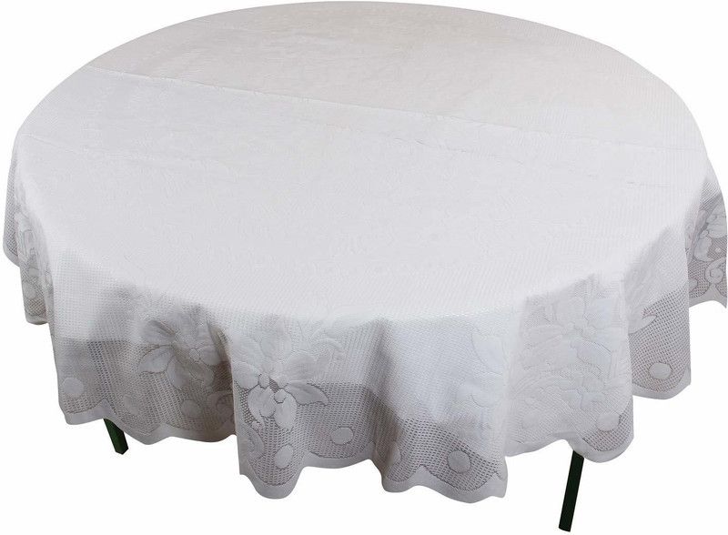 TANLOOMS Floral 2 Seater Table Cover  (White, Cotton)
