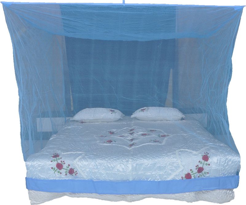 RIDDHI Nylon Adults Washable 14mtr blue square with boeder (8x8) Mosquito Net  (Blue, Bed Box)