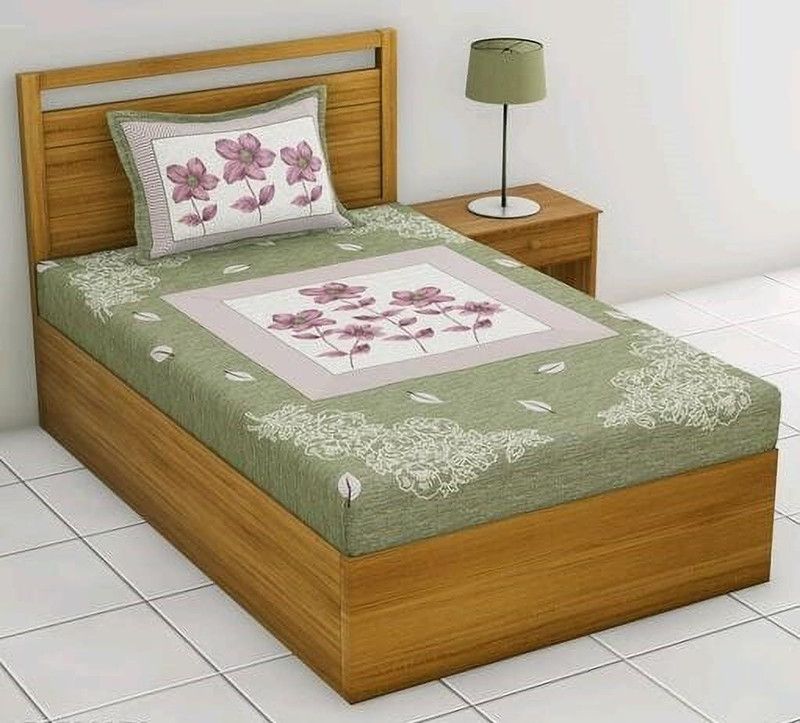 VASTRA VILLA 155 TC Cotton Single Printed Flat Bedsheet  (Pack of 1, Grey)