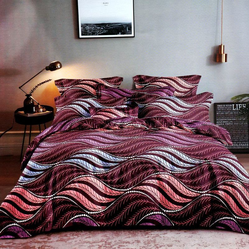 Skytex 150 TC Cotton Queen Geometric Flat Bedsheet  (Pack of 1, WIne)
