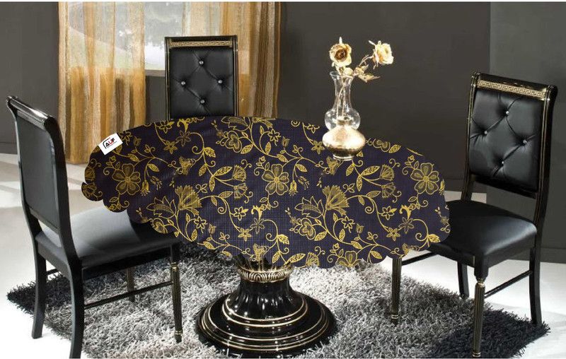 AAVYA UNIQUE FASHION Printed 4 Seater Table Cover  (Black,Gold, PVC)