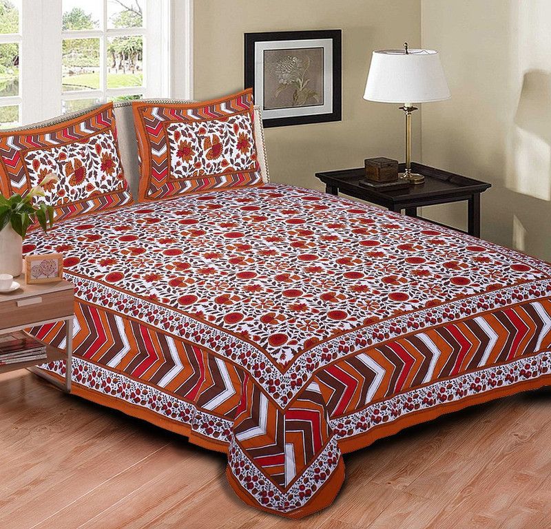 JANIS 200 TC Cotton Double Printed Flat Bedsheet  (Pack of 1, Brown)