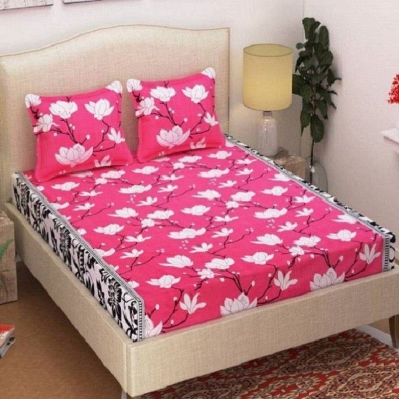 Twinkle Star's 144 TC Polycotton Double 3D Printed Flat Bedsheet  (Pack of 1, Pink)