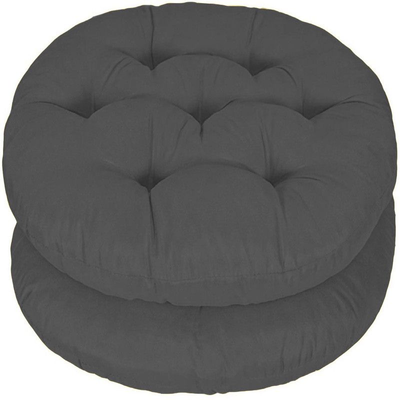 Mom's Moon Round Chair Cushion Polyester Fibre Solid Chair Pad Pack of 2  (Grey)