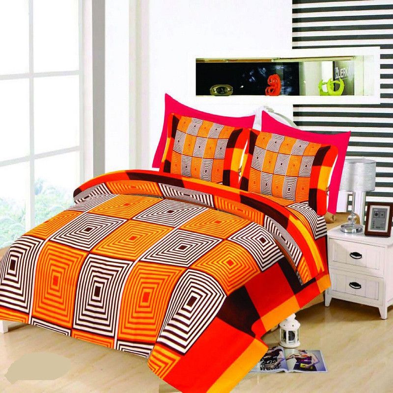 PRODUCTSCK 155 TC Polycotton Double Floral Flat Bedsheet  (Pack of 1, Orange)