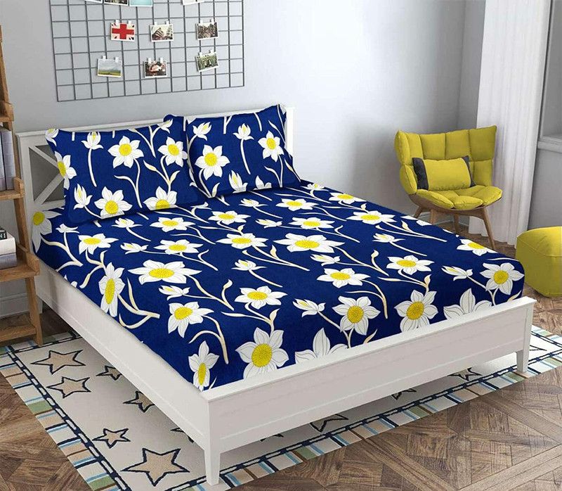home legend 290 TC Microfiber King Floral Fitted (Elastic) Bedsheet  (Pack of 1, sunflower)