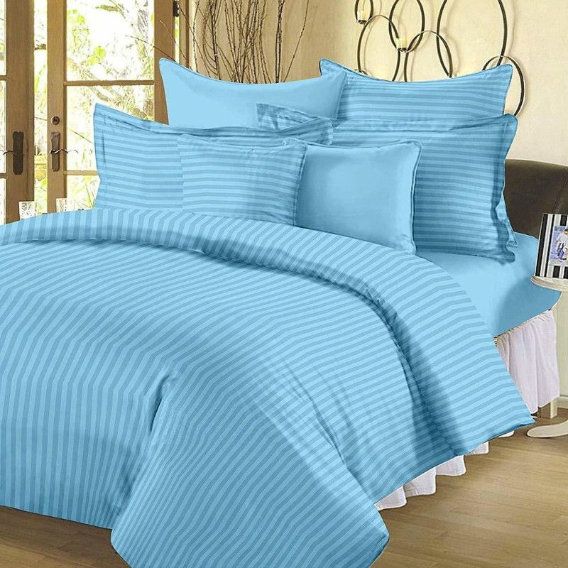 KOMFORT CREATIONS 210 TC Satin Double Striped Flat Bedsheet  (Pack of 1, Multicolor)