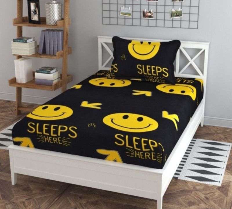 kadis 150 TC Microfiber Single Cartoon Flat Bedsheet  (Pack of 1, Black, Yellow)
