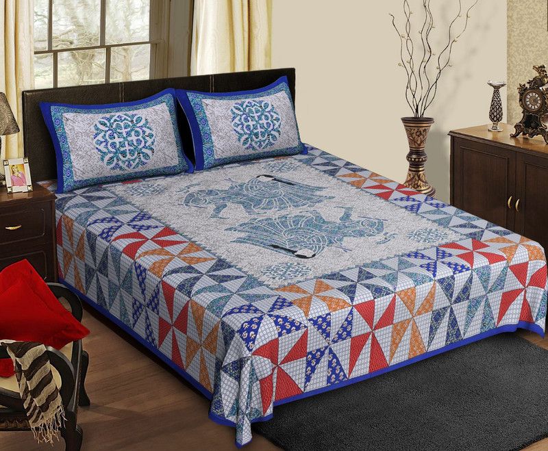 Alacrity 180 TC Cotton Double Printed Flat Bedsheet  (Pack of 1, Multicolor1)