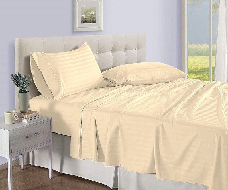 AANYALINEN 400 TC Cotton Single Striped Flat Bedsheet  (Pack of 1, Ivory)