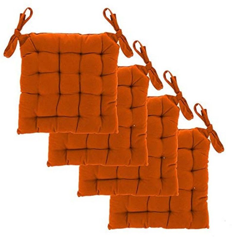 YRV Cotton Solid Chair Pad Pack of 4  (Orange)
