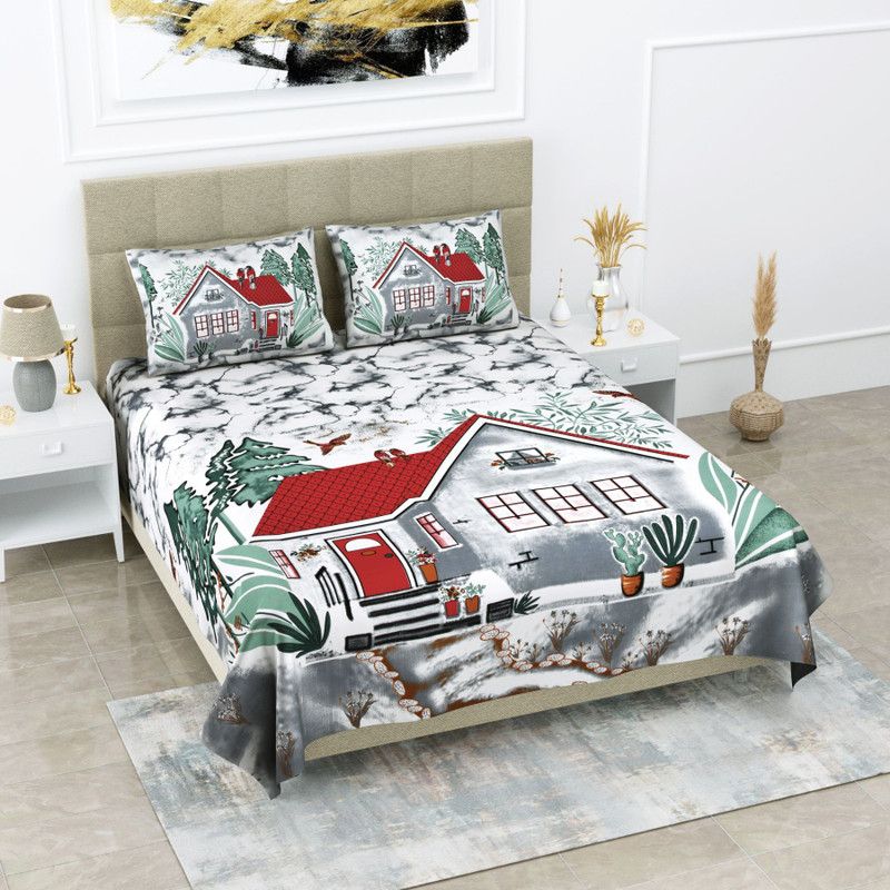 UNIQCHOICE 120 TC Cotton Double Floral Flat Bedsheet  (Pack of 1, Red)