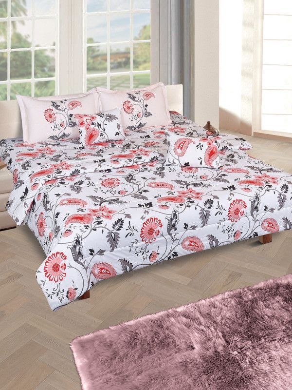 ROMEE Cotton King Sized Bedding Set  (Off White)