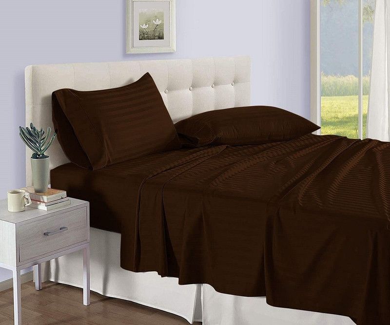 AANYALINEN 400 TC Cotton Single Striped Flat Bedsheet  (Pack of 1, Chocolate)