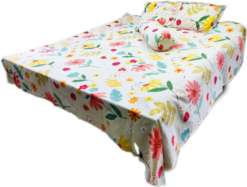 paul textile Polycotton King Sized Bedding Set  (white, red,green,yellow)