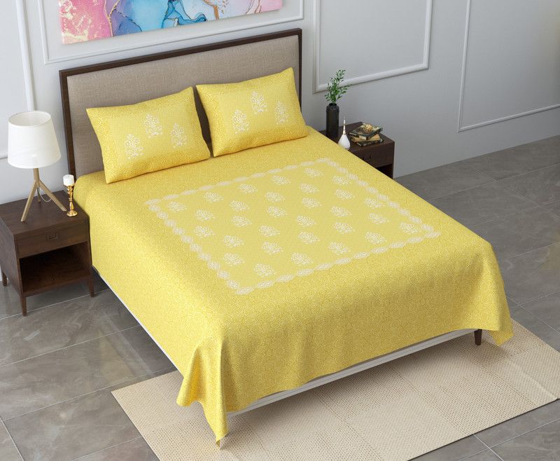 SERENE DECOR 220 TC Cotton King Printed Flat Bedsheet  (Pack of 1, Yellow)