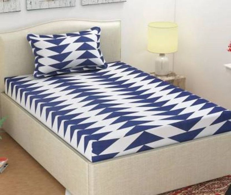 Bhagwati Handloom 185 TC Cotton Single Printed Flat Bedsheet  (Pack of 1, Blue)