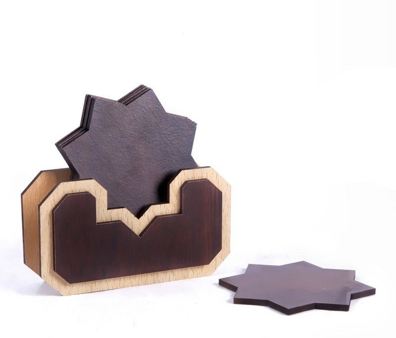Gopinath Fab Hexagon Reversible Wood Coaster Set  (Pack of 6)